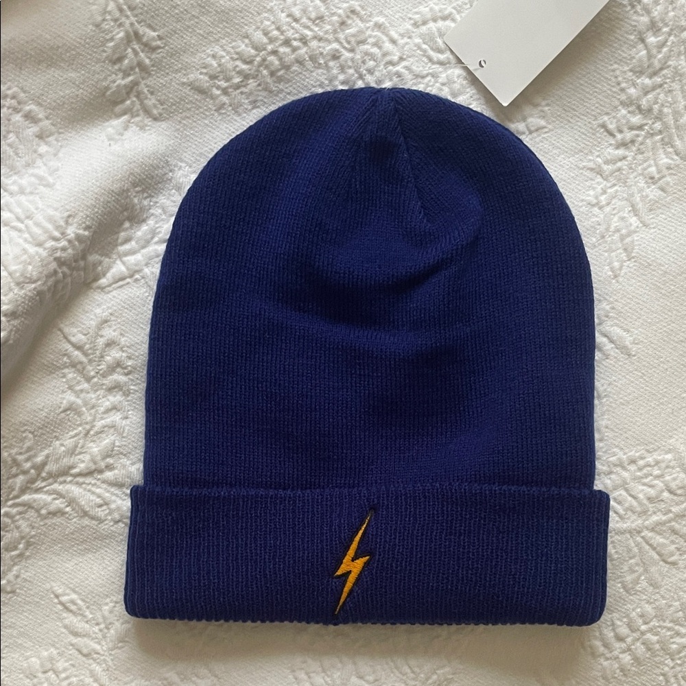 Aviator Nation Blue Beanie with Yellow Lightning Bolt